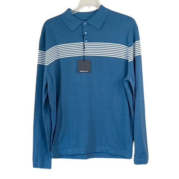 Dstrct&row Men's Striped Long Sleeve Polo Shirt Blue White Size L NWT - Picture 7 of 7